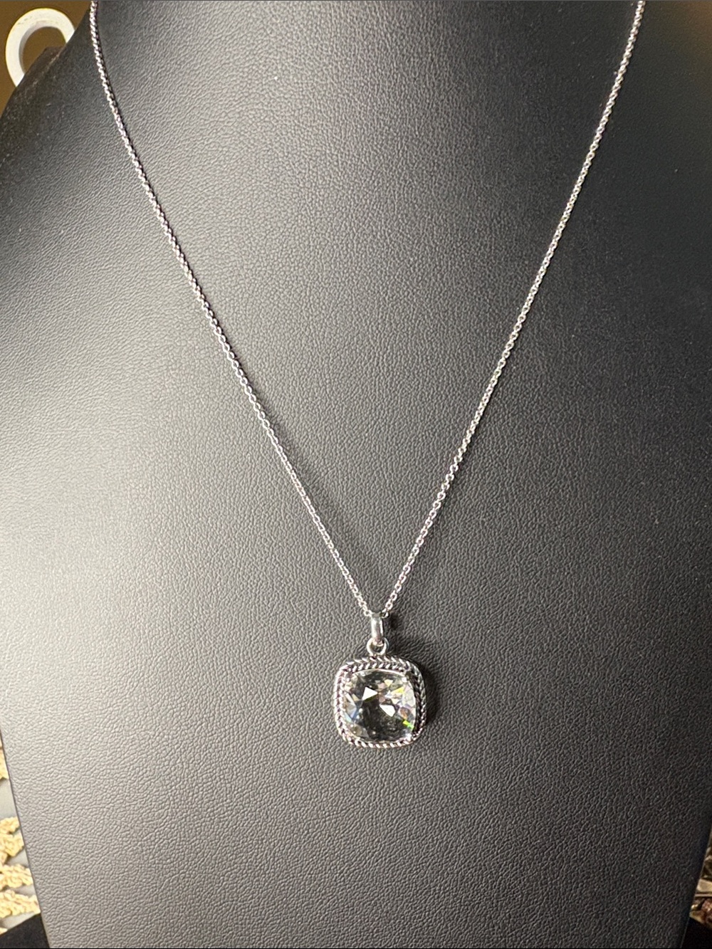 Silver Halo Pendant Necklace with Clear Stone 18” Chain